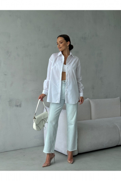 Блузка классическая с воротником и коротким рукавом для делового образа Dilana VIP 2061 белый - фото 10