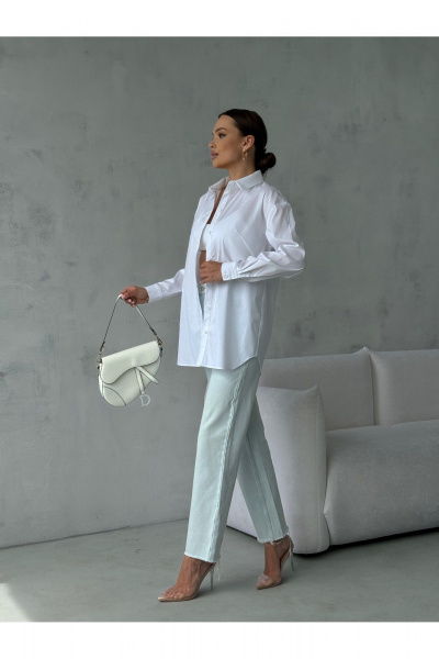 Блузка классическая с воротником и коротким рукавом для делового образа Dilana VIP 2061 белый - фото 9