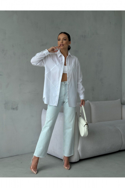 Блузка классическая с воротником и коротким рукавом для делового образа Dilana VIP 2061 белый - фото 1