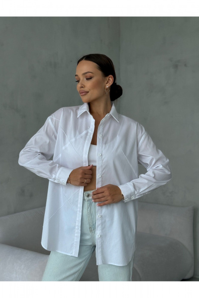 Блузка классическая с воротником и коротким рукавом для делового образа Dilana VIP 2061 белый - фото 6