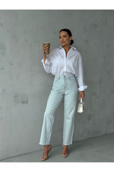 Блузка классическая с воротником и коротким рукавом для делового образа Dilana VIP 2061 белый - фото 2