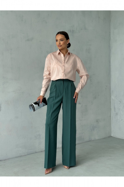 Блузка с воротником и рукавом рубашечного типа для офиса Dilana VIP 2061 пудра - фото 17