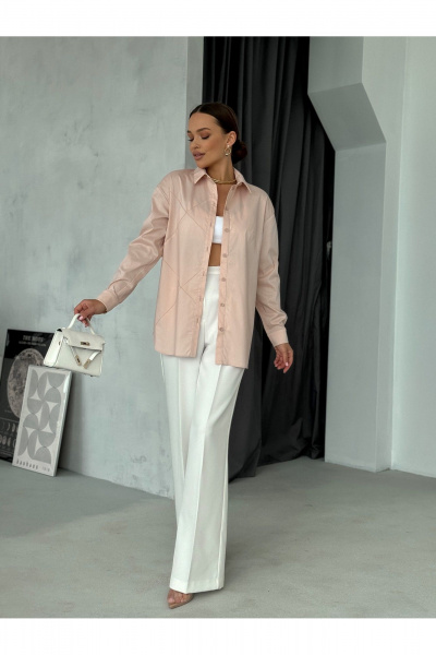 Блузка с воротником и рукавом рубашечного типа для офиса Dilana VIP 2061 пудра - фото 16