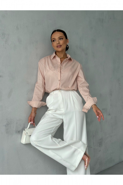 Блузка с воротником и рукавом рубашечного типа для офиса Dilana VIP 2061 пудра - фото 15