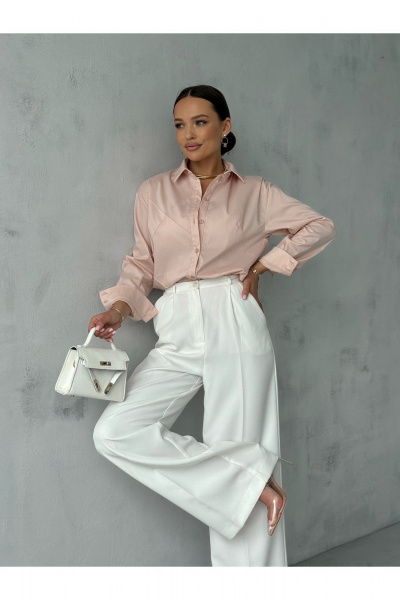Блузка с воротником и рукавом рубашечного типа для офиса Dilana VIP 2061 пудра - фото 14