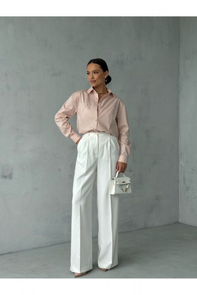 Блузка с воротником и рукавом рубашечного типа для офиса Dilana VIP 2061 пудра - фото 13