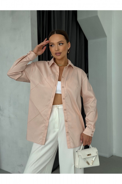 Блузка с воротником и рукавом рубашечного типа для офиса Dilana VIP 2061 пудра - фото 11