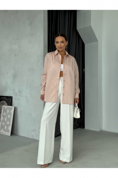 Блузка с воротником и рукавом рубашечного типа для офиса Dilana VIP 2061 пудра - фото 9