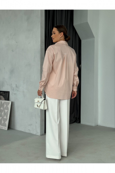 Блузка с воротником и рукавом рубашечного типа для офиса Dilana VIP 2061 пудра - фото 8