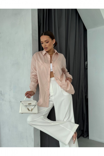 Блузка с воротником и рукавом рубашечного типа для офиса Dilana VIP 2061 пудра - фото 7
