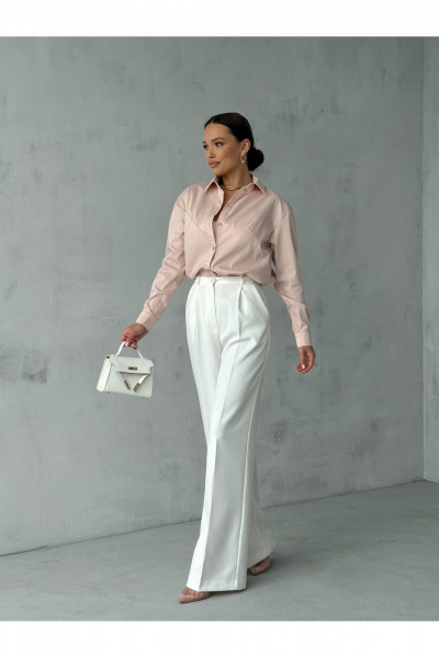 Блузка с воротником и рукавом рубашечного типа для офиса Dilana VIP 2061 пудра - фото 2