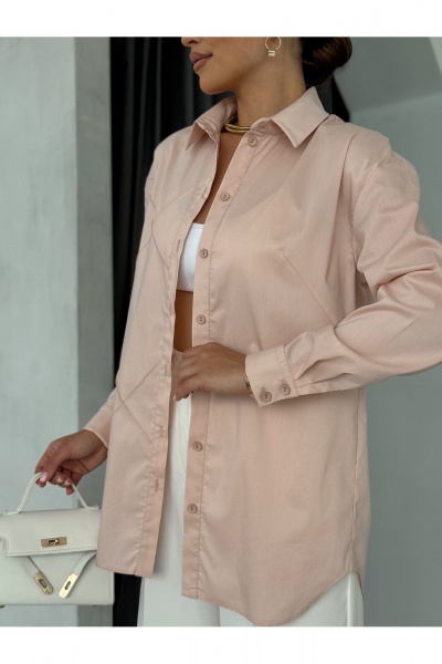 Блузка с воротником и рукавом рубашечного типа для офиса Dilana VIP 2061 пудра - фото 6