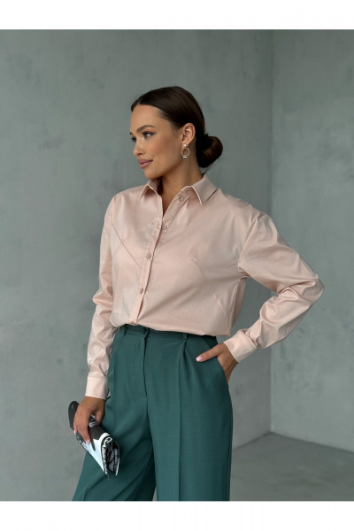 Блузка с воротником и рукавом рубашечного типа для офиса Dilana VIP 2061 пудра - фото 5