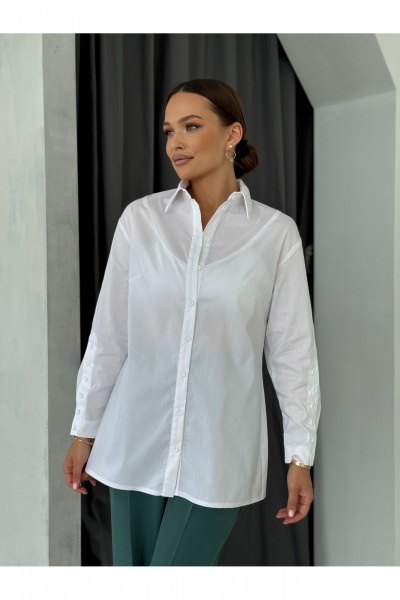 Блузка прямого силуэта с застежкой на планке и воротником-стойкой Dilana VIP 2062 белый - фото 17