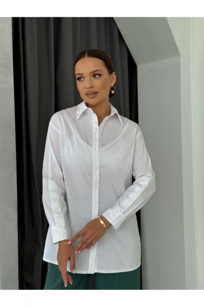 Блузка прямого силуэта с застежкой на планке и воротником-стойкой Dilana VIP 2062 белый - фото 16