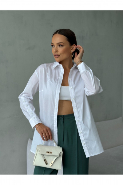 Блузка прямого силуэта с застежкой на планке и воротником-стойкой Dilana VIP 2062 белый - фото 8