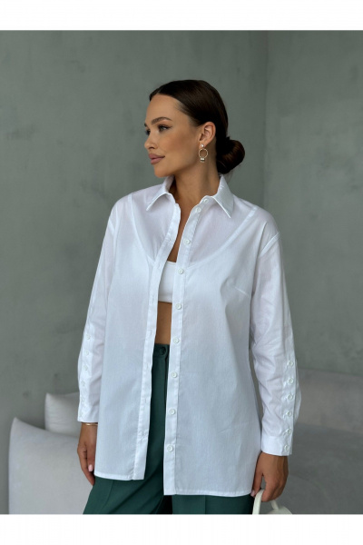 Блузка прямого силуэта с застежкой на планке и воротником-стойкой Dilana VIP 2062 белый - фото 6