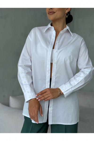 Блузка прямого силуэта с застежкой на планке и воротником-стойкой Dilana VIP 2062 белый - фото 5