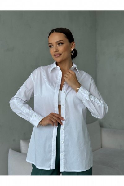 Блузка прямого силуэта с застежкой на планке и воротником-стойкой Dilana VIP 2062 белый - фото 4