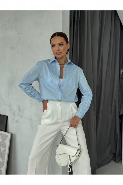 Блузка с рукавом три четверти и застежкой на пуговицах Dilana VIP 2062 голубой - фото 14