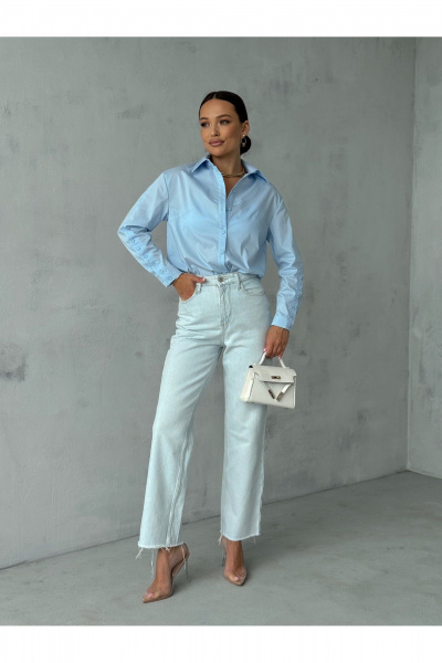 Блузка с рукавом три четверти и застежкой на пуговицах Dilana VIP 2062 голубой - фото 12