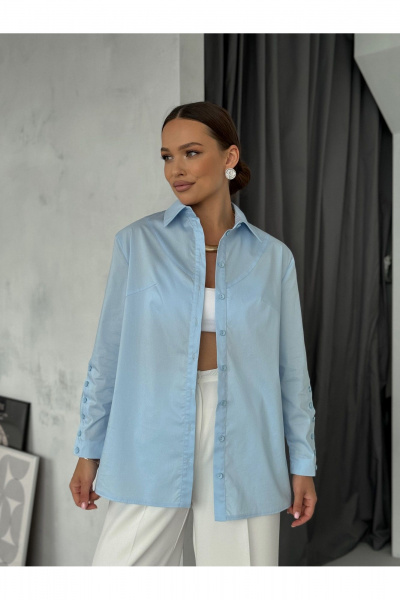 Блузка с рукавом три четверти и застежкой на пуговицах Dilana VIP 2062 голубой - фото 9