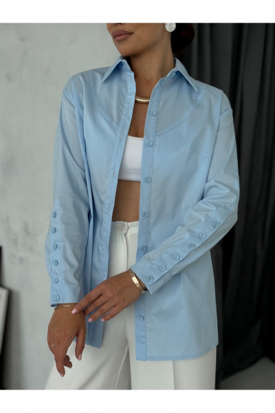 Блузка с рукавом три четверти и застежкой на пуговицах Dilana VIP 2062 голубой - фото 8