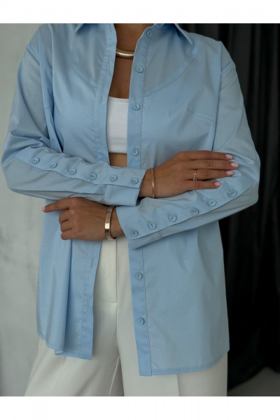 Блузка с рукавом три четверти и застежкой на пуговицах Dilana VIP 2062 голубой - фото 7