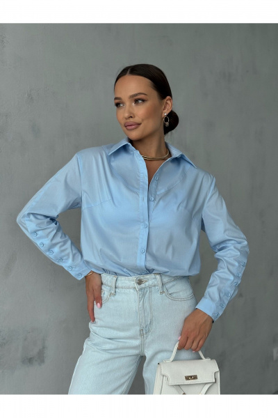 Блузка с рукавом три четверти и застежкой на пуговицах Dilana VIP 2062 голубой - фото 1