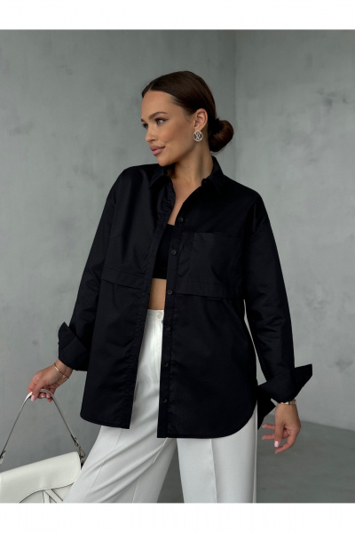 Блузка с вытачками и воротником-стойкой для делового повседневного образа Dilana VIP 2063 черный - фото 13