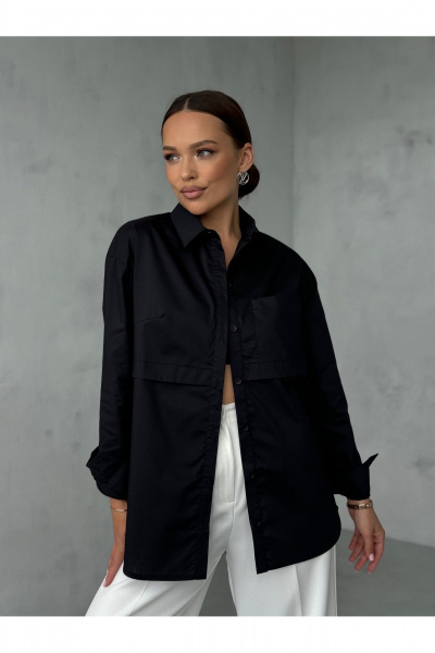 Блузка с вытачками и воротником-стойкой для делового повседневного образа Dilana VIP 2063 черный - фото 10