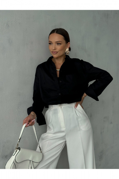 Блузка с вытачками и воротником-стойкой для делового повседневного образа Dilana VIP 2063 черный - фото 9