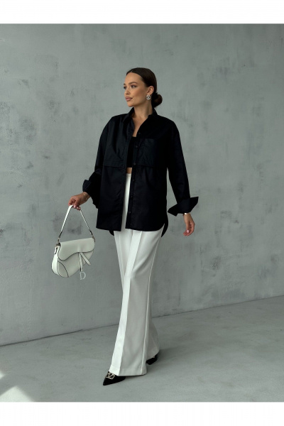 Блузка с вытачками и воротником-стойкой для делового повседневного образа Dilana VIP 2063 черный - фото 8