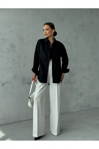 Блузка с вытачками и воротником-стойкой для делового повседневного образа Dilana VIP 2063 черный - фото 2