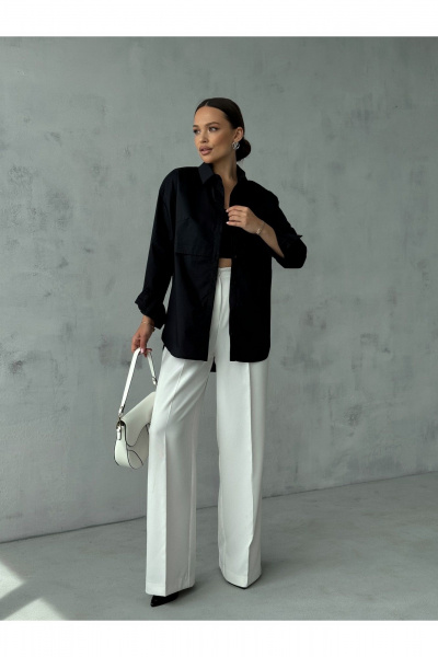 Блузка с вытачками и воротником-стойкой для делового повседневного образа Dilana VIP 2063 черный - фото 1