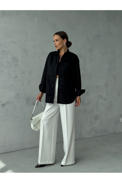 Блузка с вытачками и воротником-стойкой для делового повседневного образа Dilana VIP 2063 черный - фото 3