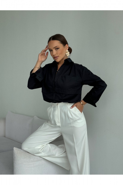 Блузка с вытачками и воротником-стойкой для делового повседневного образа Dilana VIP 2063 черный - фото 4