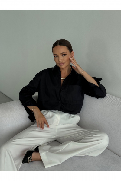 Блузка с вытачками и воротником-стойкой для делового повседневного образа Dilana VIP 2063 черный - фото 5