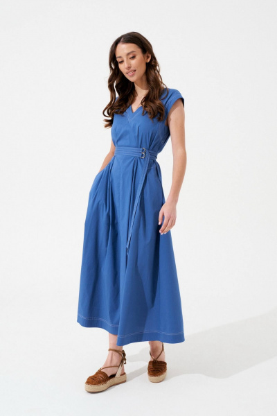 Платье А-силуэта из хлопкового текстиля с карманами Morozov Amavie 1.2001_A1_Fritzi синий - фото 2