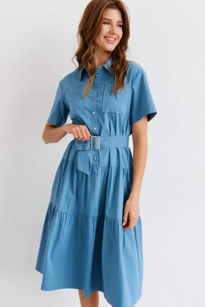 Платье А-силуэта из хлопка с воланами и карманами Morozov Amavie 1.2007_A1_Tao голубой - фото 5