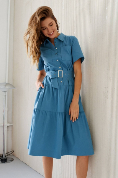 Платье А-силуэта из хлопка с воланами и карманами Morozov Amavie 1.2007_A1_Tao голубой - фото 4