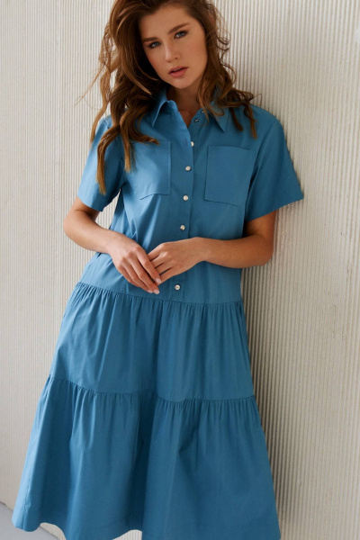 Платье А-силуэта из хлопка с воланами и карманами Morozov Amavie 1.2007_A1_Tao голубой - фото 3