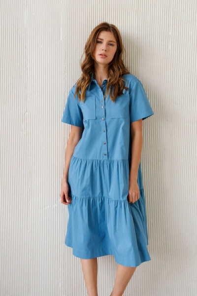 Платье А-силуэта из хлопка с воланами и карманами Morozov Amavie 1.2007_A1_Tao голубой - фото 2