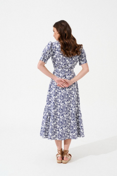 Платье приталенное из цветного хлопка с глубоким V-вырезом Morozov Amavie 1.2011_A1_Aldora синие цветы - фото 5