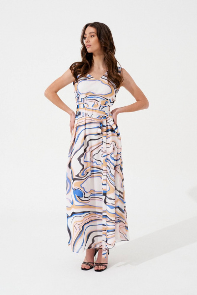 Платье из шифона с длинным поясом и V-образным вырезом Morozov Amavie 1.2022_A2_Ari мултиколор синий - фото 6