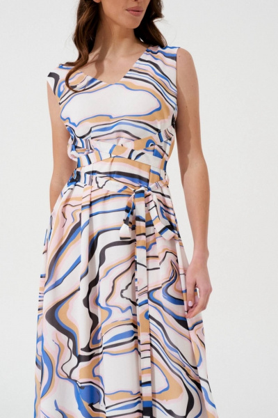 Платье из шифона с длинным поясом и V-образным вырезом Morozov Amavie 1.2022_A2_Ari мултиколор синий - фото 2