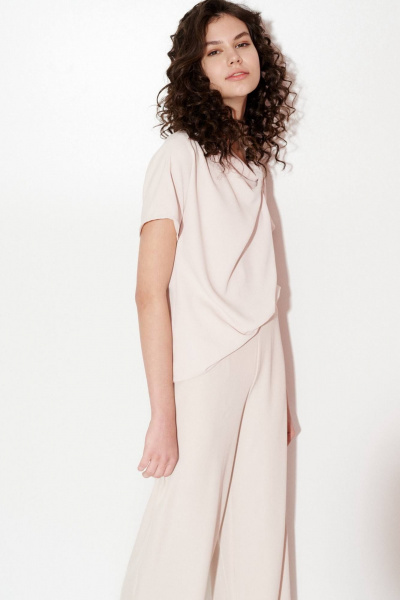 Блуза из текстиля со спущенным рукавом и узлом спереди Morozov Amavie 6.2001_A1_Fritzi бежевый - фото 2