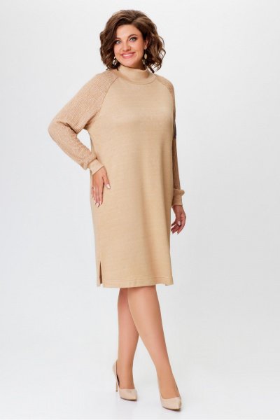 Демисезонное платье из трикотажа с длиной 88 см DaLi 8019 песок - фото 1