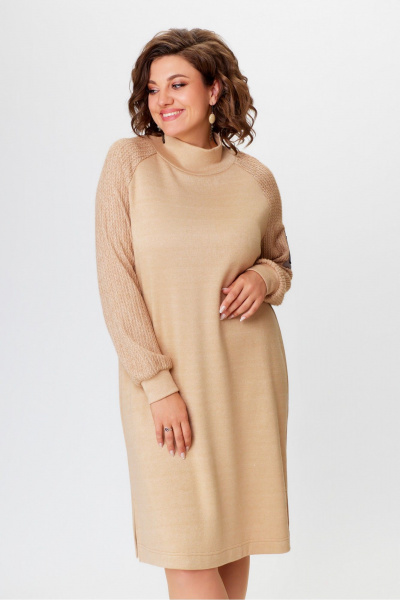 Демисезонное платье из трикотажа с длиной 88 см DaLi 8019 песок - фото 2