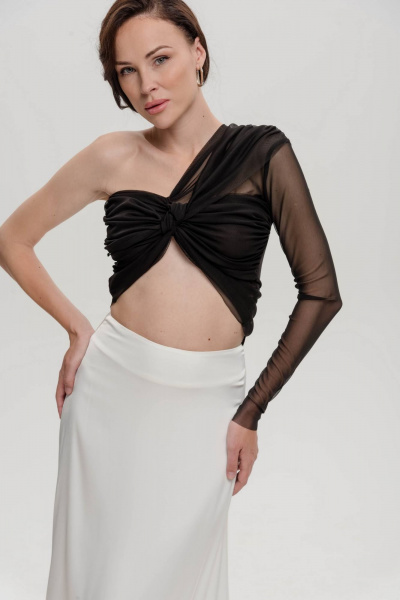 Черный сетчатый топ «Афродита» с лентой и асимметрией JuNi Brand TP-BL-FL-S-03 черный - фото 4